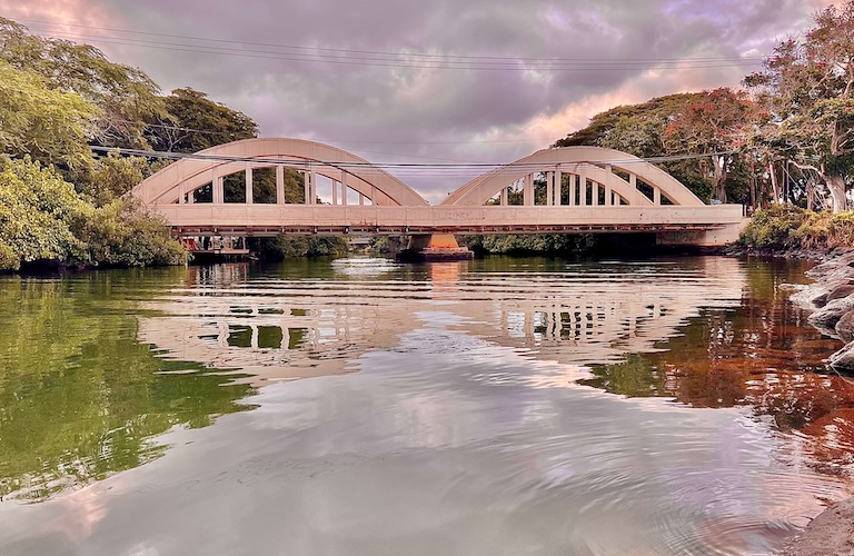 Rainbow bridge Haleiwa sunset