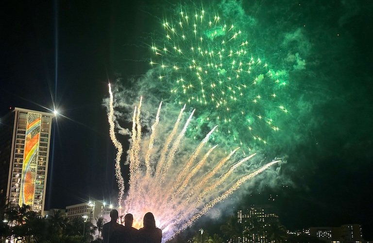 Waikiki fireworks Hilton view
